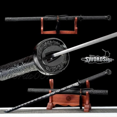 Carbon Steel Black Blade Chinese Tang Dynasty Dao Ninja Sword Dragon Scabbard - Image 1 of 4