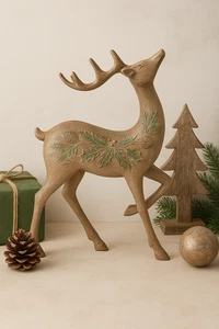 New Scandi Wood Effect Standing Reindeer Rustic Nordic Christmas Decoration -N01 - Picture 1 of 4