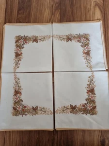 Vintage St Michael 1970s Cream Harvest Set 4 Autumnal Napkins - Picture 1 of 2