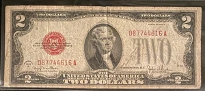 1928 Series G $2 Dollar Bill Red Seal D87744616A Circulated - Picture 1 of 2