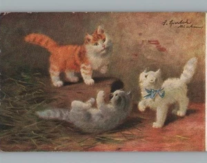 Artist Signed Cat Kittens Playing Together Antique Postcard c1910 - Picture 1 of 2