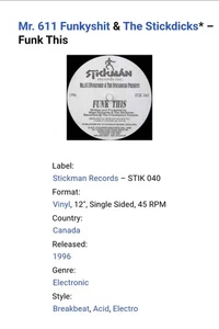 " FUNK THIS" ALBUM VINYL Mr. 611 funkyshit &stickdicks w/ paper sleeve 1996 - Imagen 1 de 3