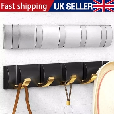 5 Hooks Coat Hooks Wall Mounted Drying Rack Towel Rail Clothes Hangers Foldable - Image 1 of 4