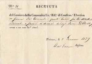 C4104-Trieste, 1837, Ricevuta COMUNITA' EV. RIF. DI CONFESS. ELVETICA, 1837 - Picture 1 of 1