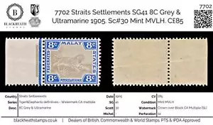7702 Straits Settlements SG41 8C Grey & Ultramarine 1905. Sc#30 Mint MVLH. C£85 - Picture 1 of 4