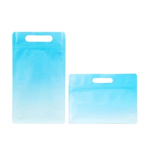 Sacchetti a marsupio 25/50 blu sfumato stand up chiusura zip con finestra laterale trasparente - Foto 1 di 10