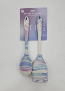 Core Kitchen 2 Pc Tie Dye Silicone Utensil Set White Purple Blue Spoon Turner - Picture 1 of 2