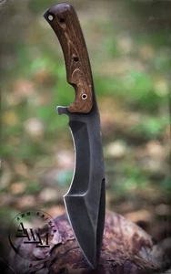 13" CUSTOM HANDMADE CARBON STEEL BLADE HUNTING BOWIE KNIFE WOODEN HANDLE+SHEATH - Picture 1 of 2