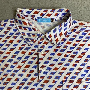 J Mclaughlin Shirt Mens XL Polo Red Blue Geometric Short Sleeve Preppy Casual - Picture 1 of 9