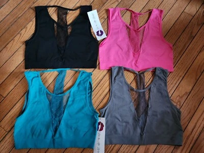 Bralette 4PK Rhonda Cizalla Sin Costuras Red Espalda Corredora Ahh Rosa Gris Teal Negro XL Foto 1 de 3