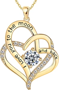 Weihnachtsschmuck Geschenke für Frauen Frau Mama Doppel Herz Halskette Sterlingsilber - Bild 1 von 7