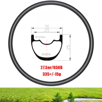超轻 27.5er 650B 碳纤维夹钳无内胎自行车轮辋适用于 MTB XC — 第 1/4 张图片