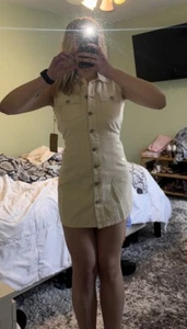 Lone Star Beige Denim Button Up Boho Western Sleeveless Dress - Picture 1 of 5