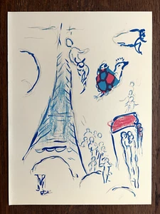 Litografía Marc Chagall Torre Eiffel/Boceto para el ""Ángel de Mozart"" 1965 - Imagen 1 de 7