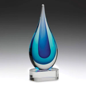 ART GLASS OCEAN TROPHY AWARD CORPORATE FREE ENGRAVING PERSONALISED 235MM - Picture 1 of 1
