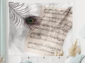 64 X 94~ MUSICAL NOTES , PEACOCK FEATHER WALL TAPESTRY, TWIN BED SHEET THROW - Picture 1 of 2