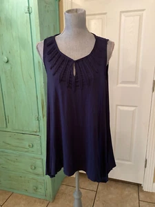 SOPHIE MAX, NWT, NAVT BLUE, SLEEVELESS, STRETCHY, IRREGULAR HEM TOP, L - Picture 1 of 6