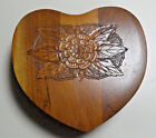 Vintage Heart Shaped Dove-Tailed Wooden Spool Holder Sewing Box - Floral Carving