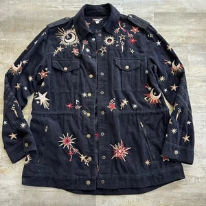 Johnny Was XS Corduroy Jacket Military Embroidered Celestial Moon Stars Telesto - Picture 1 of 15