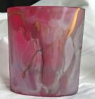 Red Satin Glass Vase 4 1/4"T Poland Elliptical Gold Accent Swirls Modernist