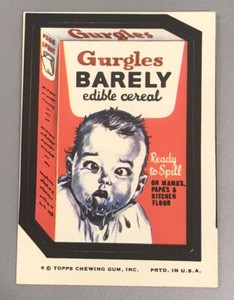 Vintage 1974 Wacky Packages GURGLES BARELY CEREAL Series 7 Card Tan Back EX
