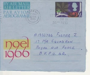 GB Briefmarken Aerogramm / Luftbrief APS11 - 9d Weihnachten, Weihnachtsmann, Baum 1966 GEBRAUCHT - Bild 1 von 1