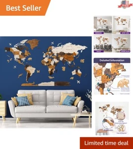 Handmade Basswood World Map Wall Art with Customizable Sizes and Push Pins - Picture 1 of 10