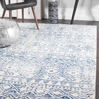 HARBOR BLUE IVORY BOHO TRIBAL MOROCCAN MODERN FLOOR RUG - 4 Sizes **NEW** - image 1 of 4