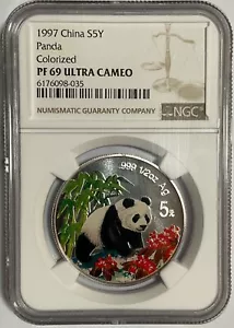 1997 5 Yuan 1/2 oz China Colorized Silver Panda Coin NGC PF 69 UC - Picture 1 of 2