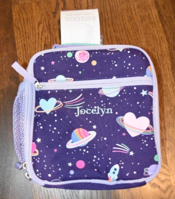 Pottery Barn Kids Mackenzie Rainbow Galaxy Hearts Lunch Box Jocelyn Monogram NWT - Image 1 of 2