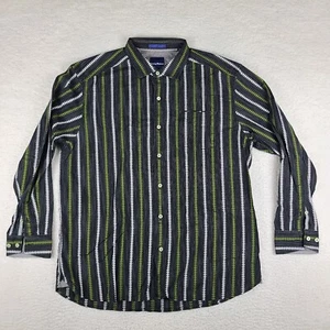 Tommy Bahama Shirt Mens XL Black Green Striped Geometric Dress Button Up - Picture 1 of 11