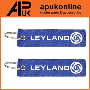 2x Blue & White Ribbon Tag Fabric Woven Keyring Key Chain for Leyland Tractor - Picture 1 of 3