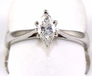 Natural Marquise Diamond Solitaire Lady's Ring 14k White Gold .45Ct - Picture 1 of 7
