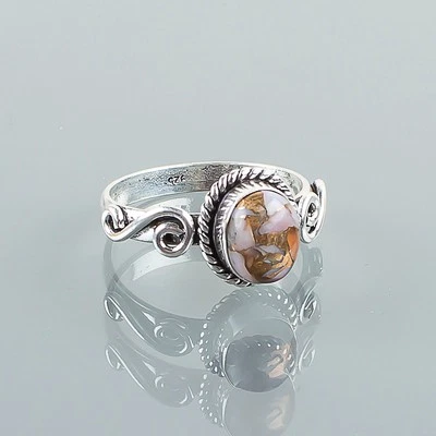 Anel de prata esterlina 925 pedra preciosa turquesa opala rosa feito à mão anel de joia presente - Imagem 1 de 3