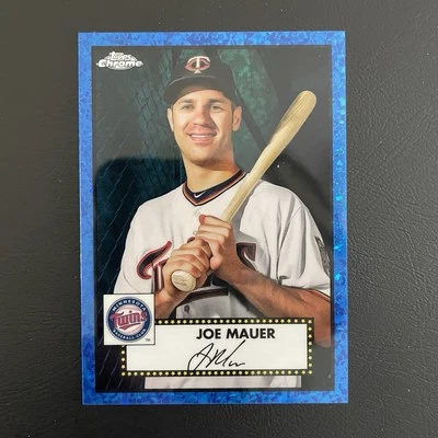 2021 Topps Chrome Platinum Anniversary #528 Joe Mauer Blue Mini Diamond /199 - Image 1 of 3
