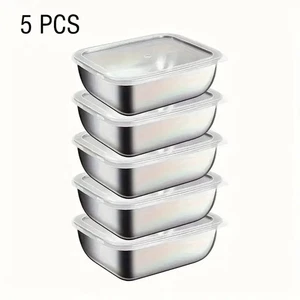 5er Set Edelstahl Lebensmittelboxen Meal Prep Behälter Küche Kühlschrank Lunch - Bild 1 von 6