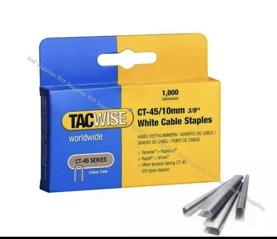 TACWISE CT45 10mm WHITE CABLE TACKER STAPLES - Box of 1,000 - - Image 1 of 1