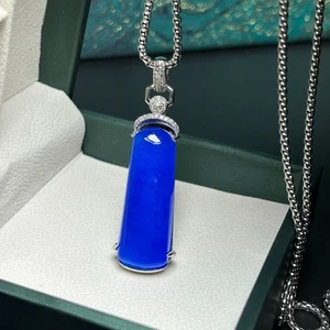 Real Natural Blue jade Jadeite engrave Amulet Pendant&Necklaces - Picture 1 of 9