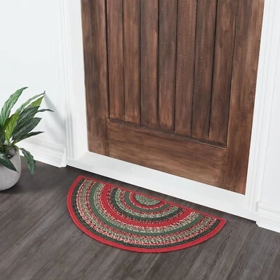 Forrester Indoor/Outdoor Jute Rug Half Circle w/ Pad 16.5x33 Country Red Green - Image 1 of 4