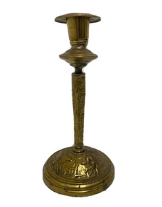 Vintage Taper Candlestick Holder Carved Deer Stems Heavy Brass Over Cast Iron - Picture 1 of 11