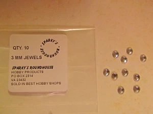 10 OF 1/8" (3 MM) HEADLIGHT JEWELS, FLAT BACK RHINESTONE BY SPARKY'S ROUNDHOUSE - Picture 1 of 3