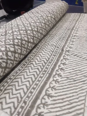 Indian Kantha Quilt Cotton Bedspread King Size Blanket Hand Block Bedding Throw - Image 1 of 4