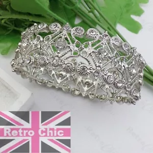 BRAZALETE DE CRISTAL ELÁSTICO PLATEADO ESTILO VINTAGE ANTIGUO RETRO - Imagen 1 de 3
