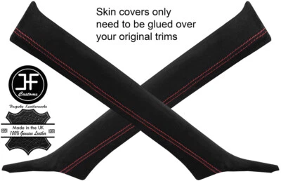 RED STITCH 2X A PILLAR REAL SUEDE COVERS FITS NISSAN GT-R GTR R35 2009-2017 - Image 1 of 3