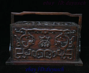 14" Old Chinese Huanghuali Wood handcrafted Dragon Statue Storage Food box Boxes - Bild 1 von 9