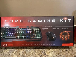 EVO CORE GAMING KIT 3 IN 1 LED GLOW PACK NEW IN BOX KEYBOARD MOUSE STRIP LIGHT - Picture 1 of 9