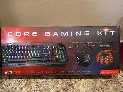 EVO CORE GAMING KIT 3 IN 1 LED GLOW PACK NEW IN BOX KEYBOARD MOUSE STRIP LIGHT - Image 1 of 4