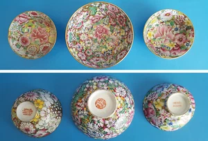Vintage set Of 3 Hand Painted Japanese Chinese Millefleur Bowls Porcelain Ware - Picture 1 of 12