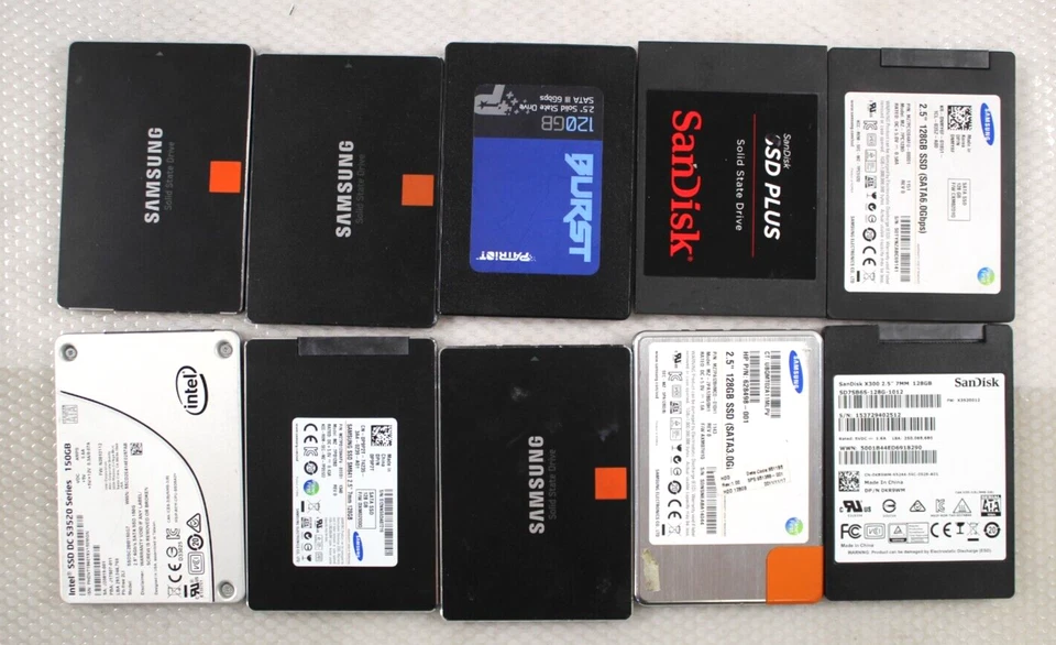 Lot of*10 Mixed brands 120GB-128GB 2.5" SATA SSD Drives  Working & tested - Image 1 of 3