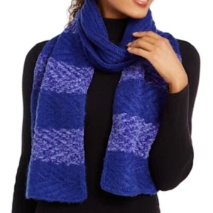 INC Womens Rectangular Chenille Muffler Scarf Striped Arrow Stitch Cobalt Purple - Picture 1 of 7